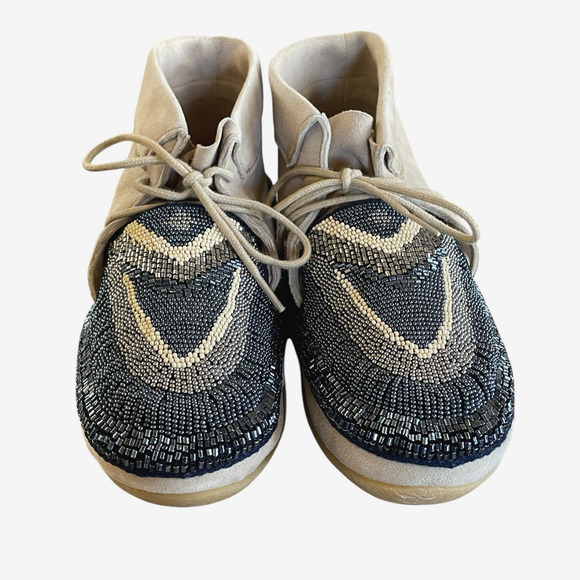 NWOT LAIDBACK LONDON Inca Women's Size 36 Navy Blue Beige Soft Beaded Moccasins - Picture 2 of 10